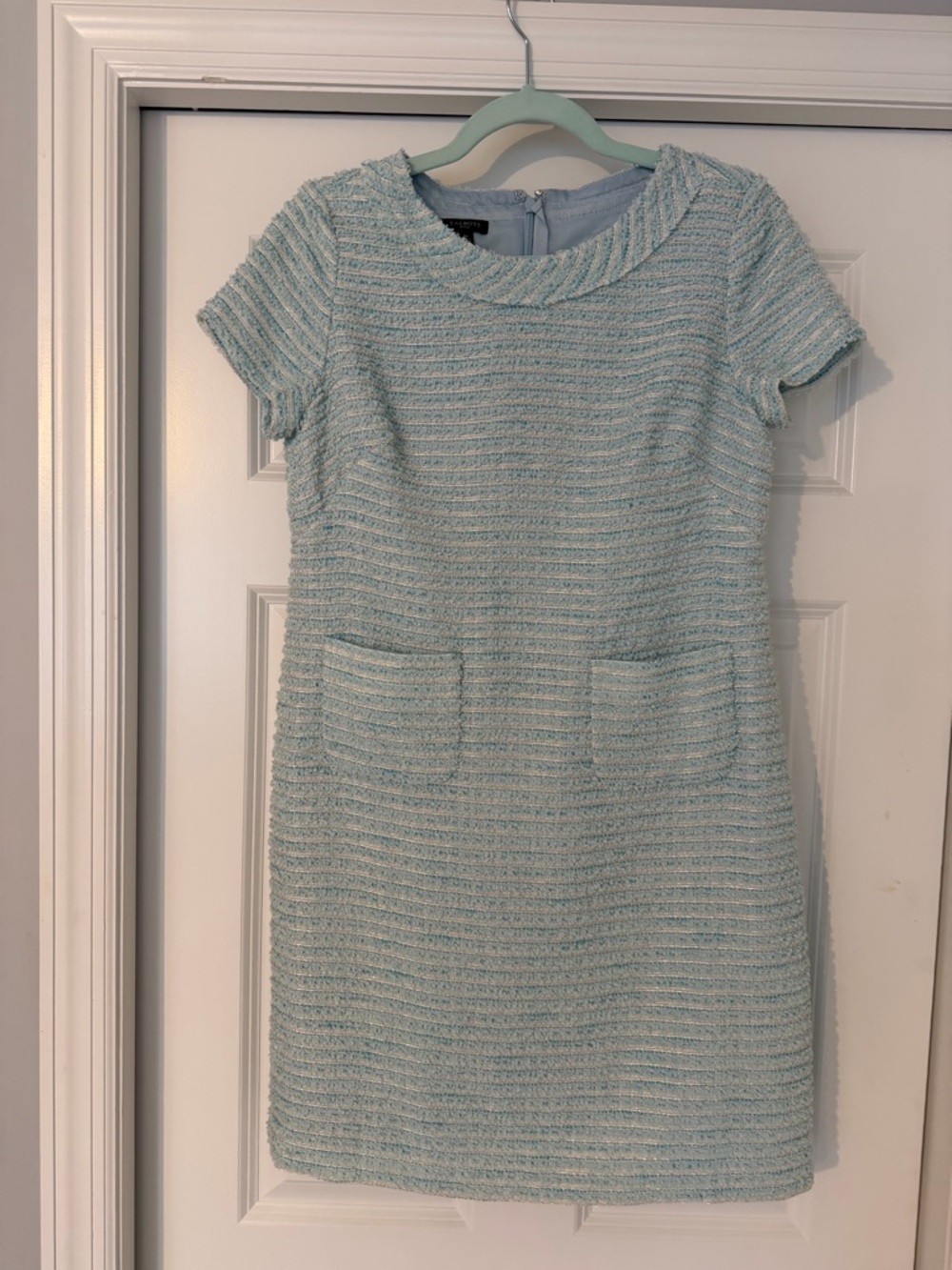 Talbots Light Aqua Tweed Short-Sleeve Shift Dress